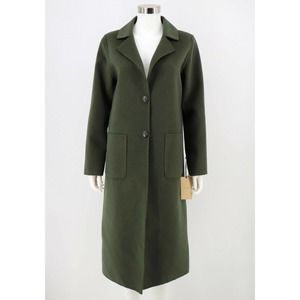 Halogen NWT 2-Button Front Patch Pocket Long Coat Olive Green Size Small